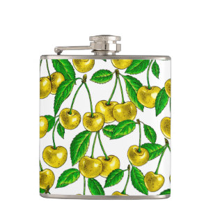 Gele kersen op wit heupfles