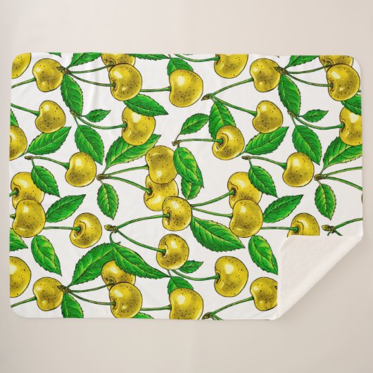 Gele kersen op wit sherpa deken (Voorkant (horizontaal))