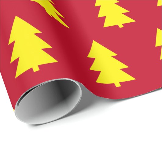 Gele Kerstbomen Rood Cadeaupapier (Rol Hoek)