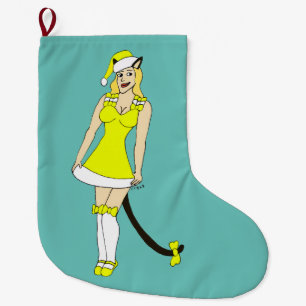 Gele Kerstmis catgirl Grote Kerstsok