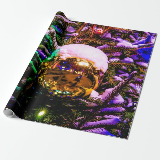 Gele kerstornament Ball Cadeaupapier (Uitgerold)