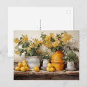 Gele Keukenplank Citroenen Gele Potbloemen Briefkaart (Voorkant / Achterkant)