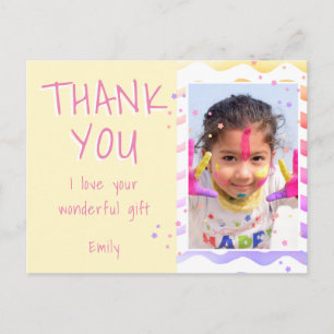 Gele Kids Foto Meisje Verjaardag Bedankt Briefkaart