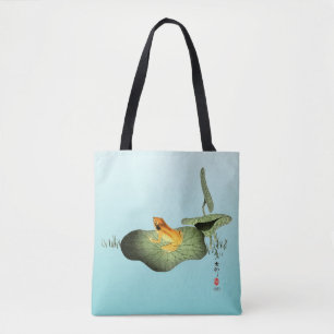 Gele Kikker op Lotus Leaf Draagtas