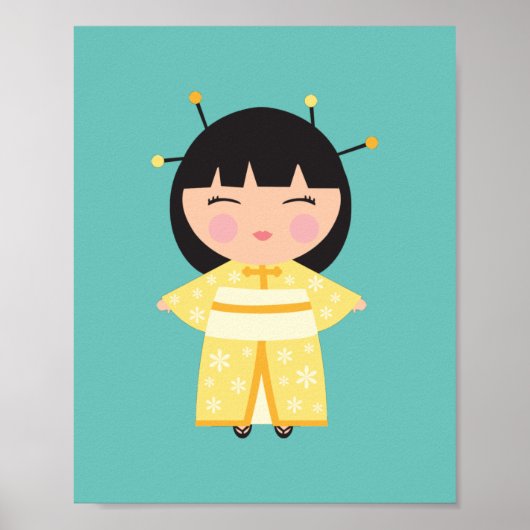 Gele Kimono Japanse Doll Poster (Voorkant)