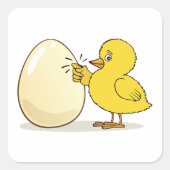 Gele kip en eieren vierkante sticker (Voorkant)