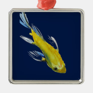 Gele koi Japanse karper waterverf Metalen Ornament