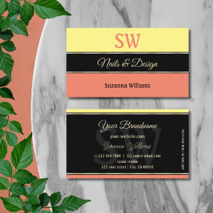 Gele Koraal Grenzen op Zwart met Monogram Modern Visitekaartje