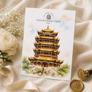 Gele Kraan Toren China Reis Icoon Landmark Briefkaart