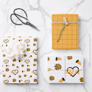 Gele kronkelharten, pom poms, Megafonpatroon Inpakpapier Vel