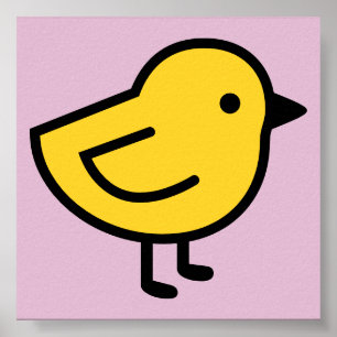 Gele kuiken vogel op een roze achtergrond poster
