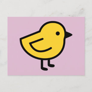 Gele kuiken vogel op een roze briefkaart