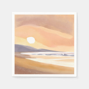 Gele Kust bij Zonsondergang Luchtig Aquarelschil Servet