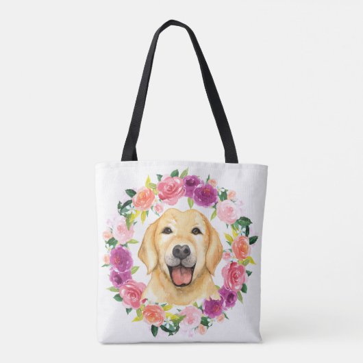 Gele lab Dog met Floral Wreator Canvas tas (Achterkant)