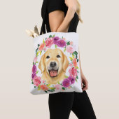 Gele lab Dog met Floral Wreator Canvas tas (Dichtbij)
