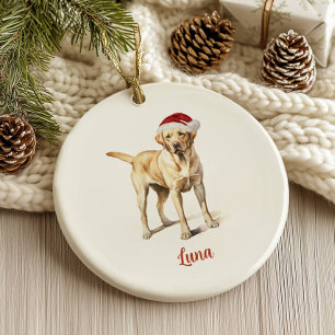 Gele Lab Hond Gepersonaliseerde Kerst Keramisch Ornament