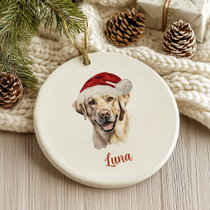 Gele Lab Hond Gepersonaliseerde Kerst Keramisch Ornament