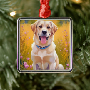 Gele Lab Hond Schildering Labrador Retriever Metalen Ornament