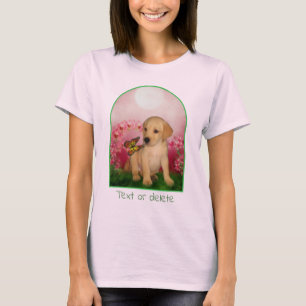 Gele Lab Puppy Vlinder Lelie Bloemen Hond Kunst T-shirt