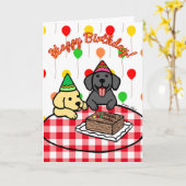 Gele Lab & Zwart Lab Verjaardag Kaart (Gele Bloem)