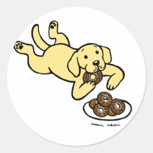 Gele labrador en donuts! ronde sticker
