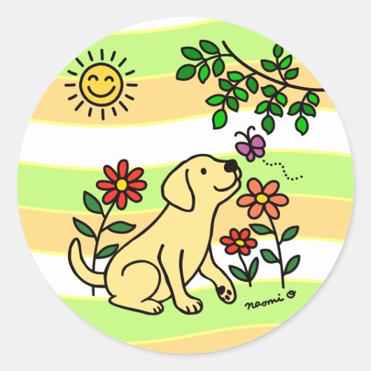 Gele labrador en groen ronde sticker (Voorkant)