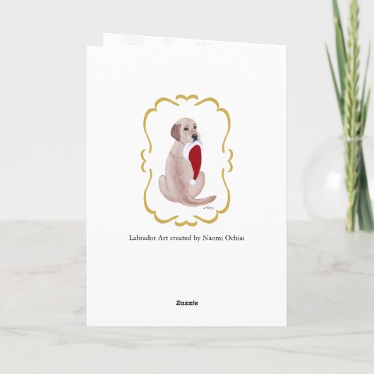 Gele labrador en kerstman met snowflake feestdagen kaart (Achterkant)