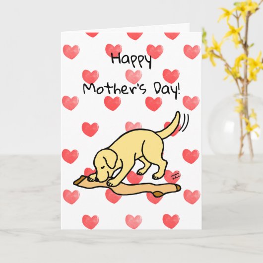 Gele Labrador en Stocking Moederdag Kaart (Gele Bloem)