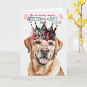 Gele Labrador Hond Koningin voor een Dag Grappige Kaart (Gele Bloem)
