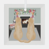 Gele labrador-honden in de kersthapscène glas ornament (Achterkant)