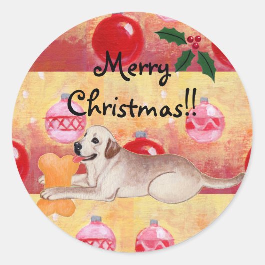 Gele Labrador Kerst Ornamenten Stickers (Voorkant)