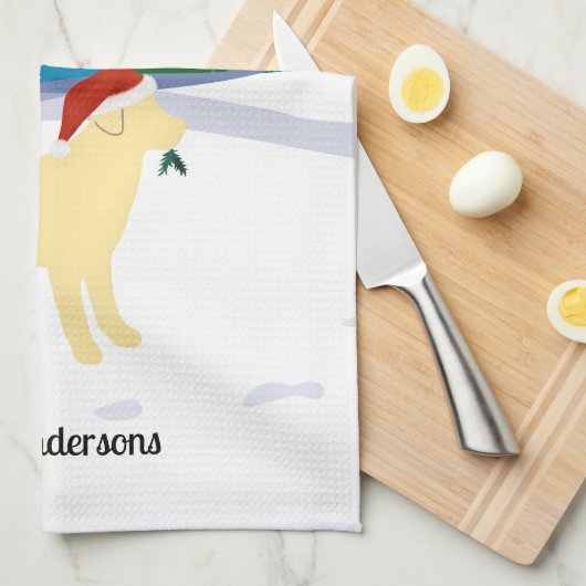 Gele labrador KerstEvergreen Santa Hat Theedoek (Quarter Fold)
