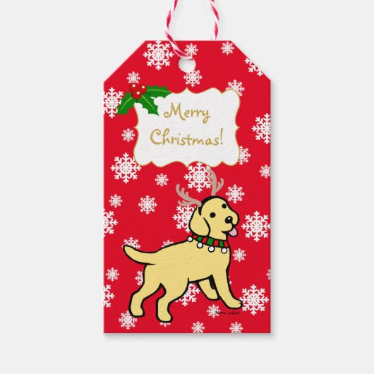 Gele Labrador Kerstgewei Cadeaulabel (Voorkant)