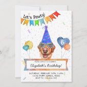 Gele Labrador Laat Pawty Honden Verjaardagsfeestje Kaart (Voorkant)
