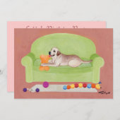 Gele labrador op de groene bank kaart (Voorkant / Achterkant)