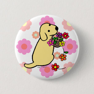 Gele Labrador Puppy Flower Basket Cartoon Ronde Button 5,7 Cm