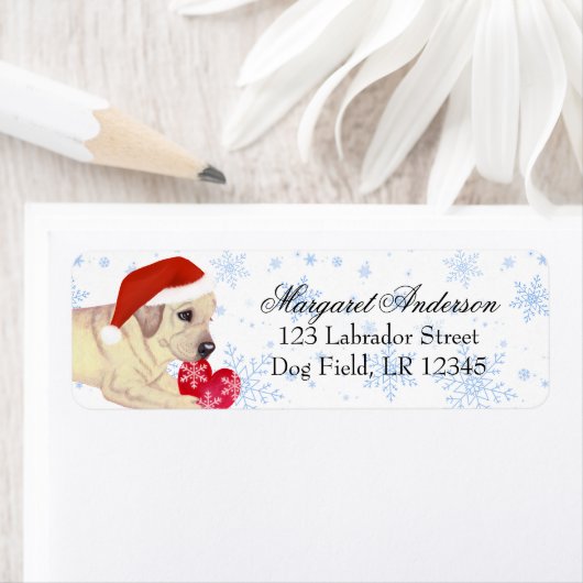 Gele labrador Puppy Kerstblauw Snowflake Etiket (Insitu)
