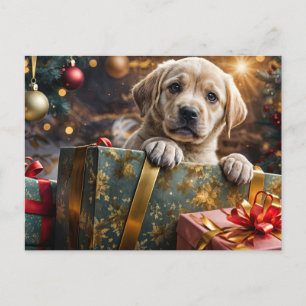 Gele Labrador Puppy Kerstvakantie Feestdagenkaart