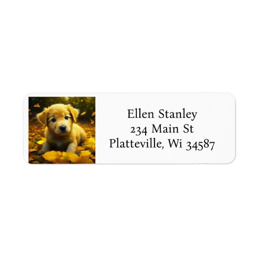 Gele labrador puppy spelen in herfst bladeren etiket (Voorkant)