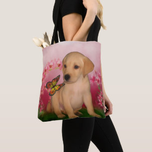 Gele Labrador Puppy Vlinder Bloemen Hondenkunst Draagtas