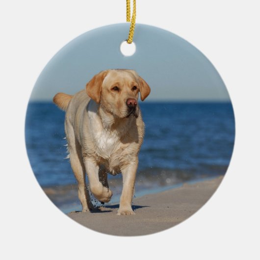 Gele labrador recovery op het strand keramisch ornament (Voorkant)