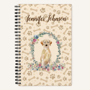 Gele labrador Retriever Dog Paw Print & Floral Notitieboek