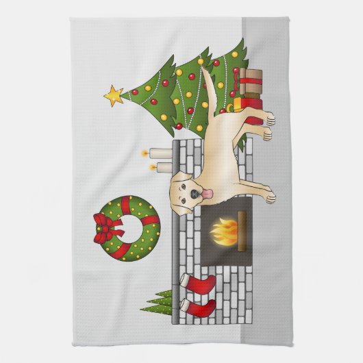 Gele labrador Retriever - feestelijke kerstruimte Theedoek (Verticaal)
