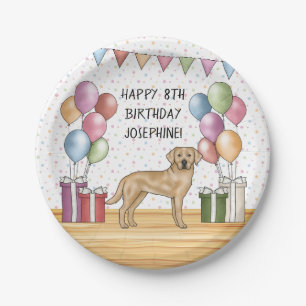 Gele Labrador Retriever Hond Kleurrijke Verjaardag Papieren Bordje