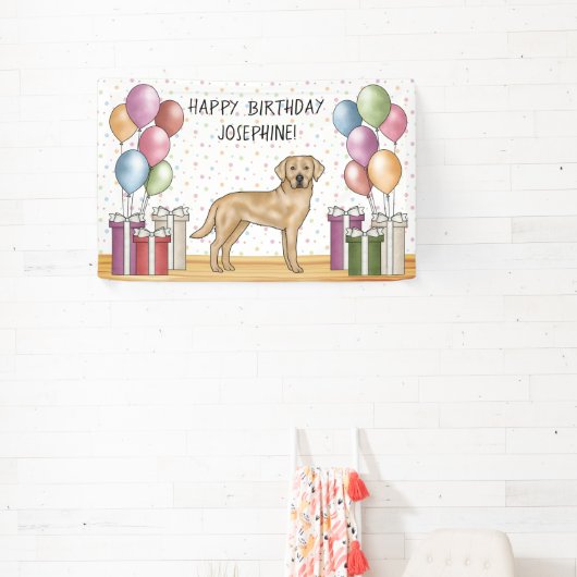 Gele Labrador Retriever Hond Kleurrijke Verjaardag Spandoek (Insitu)