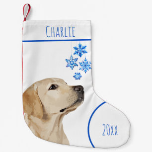 Gele Labrador Retriever Hond Sneeuwvlokken Kleine Kerstsok