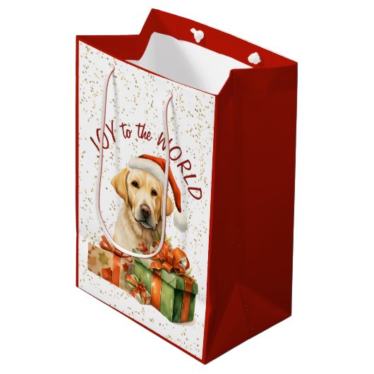 Gele Labrador Retriever Kerstman Medium Cadeauzakje (Voorkant Gekanteld)