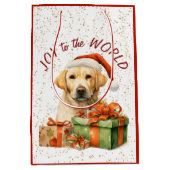 Gele Labrador Retriever Kerstman Medium Cadeauzakje (Voorkant)