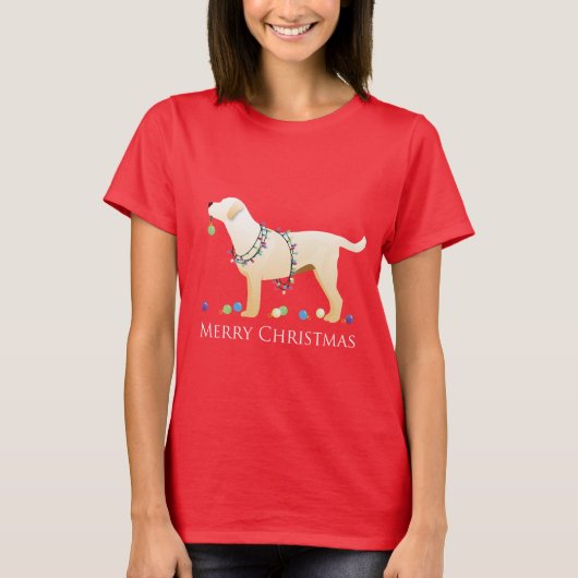 Gele labrador Retriever Merry-kerstdesign T-shirt (Voorkant)