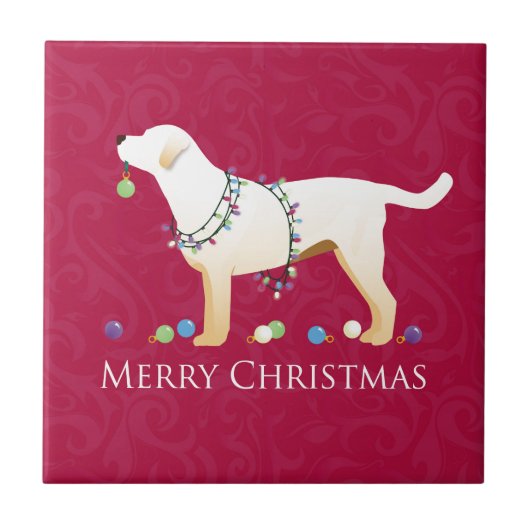Gele labrador Retriever Merry-kerstdesign Tegeltje (Voorkant)